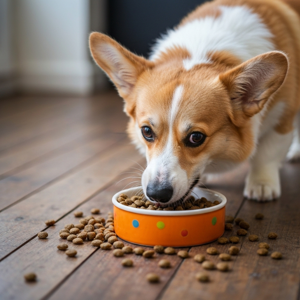 Corgi eating